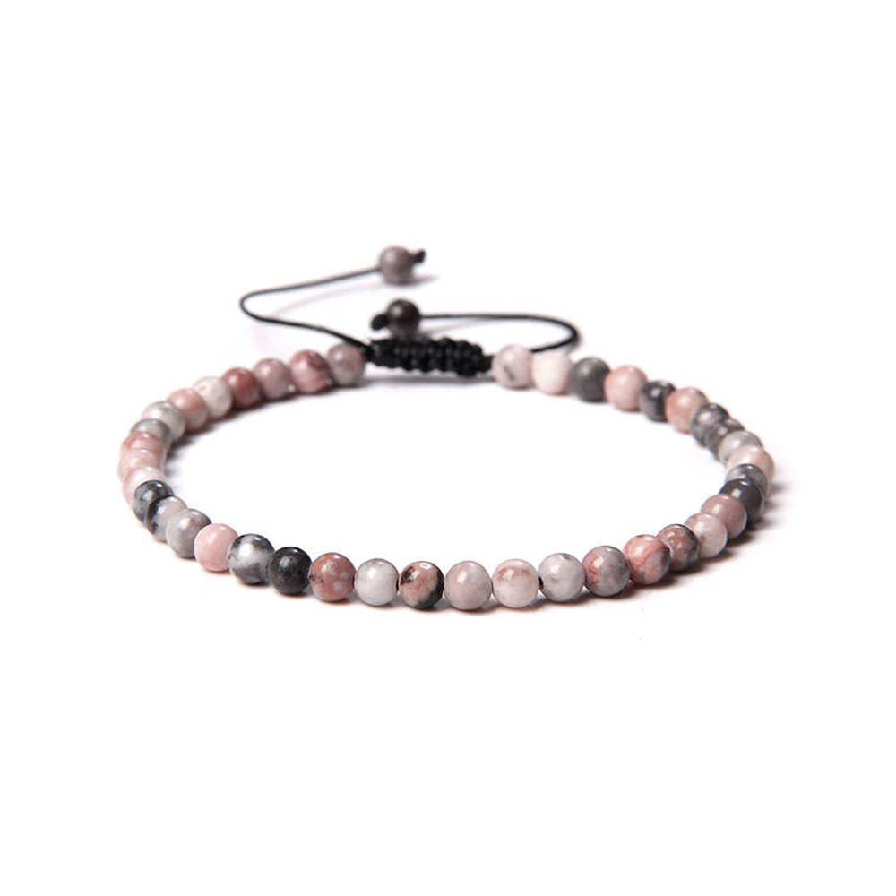 Bracelet Rhodonite – Pierres boules 4mm cordon ajustable
