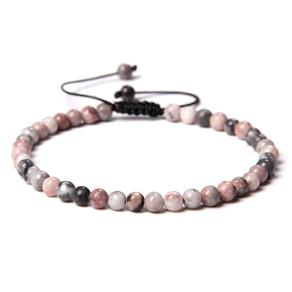 Bracelet Rhodonite – Pierres boules 4mm cordon ajustable – Image 2